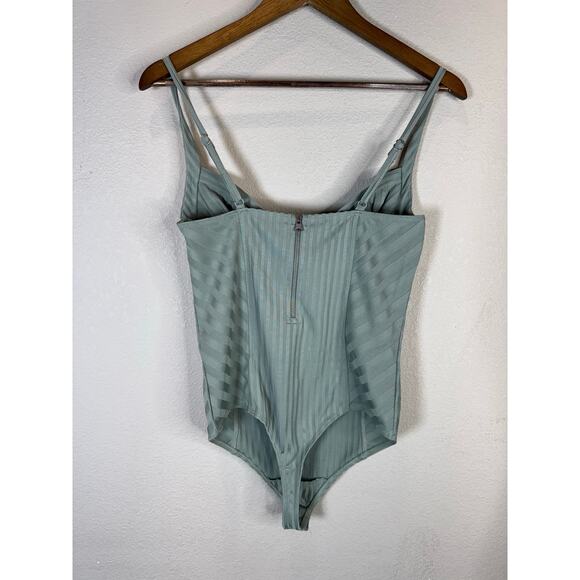AllSaints Yuni Rib Bodysuit US 6 Green Structured Corset Zip Back‎ Night Out - Picture 1 of 10